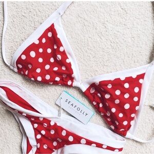 NWT♥️ SEAFOLLY SPOT ON RED BIKINI TOP POLKA DOTS sz M AUS 12 SLIDING HALTER